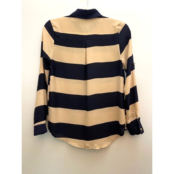 Monteau Womens Navy & Beige Striped Button-Up Blouse With Anchor Buttons Size S - Picture 5 of 8